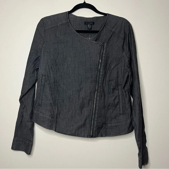 H BY HALSTON Lyocell Cotton Blend Zip Up Moto Style Lightweight Layering Jacket - Picture 1 of 9